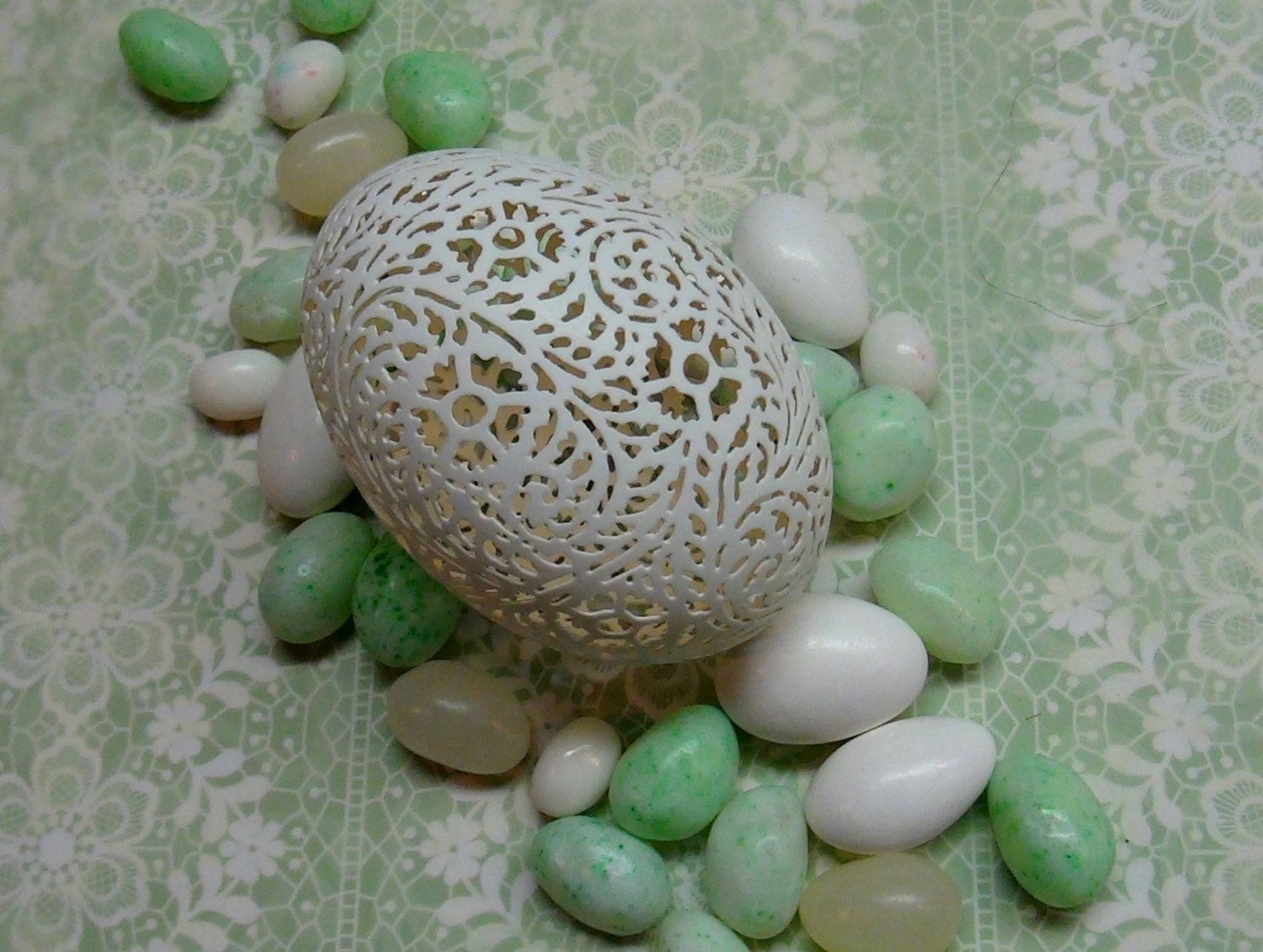 Full Floral Victorian Lace Large White Duck Egg