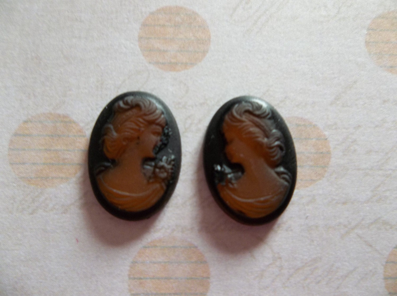 Topaz Profile on Jet Black Glass Female 14 X 10mm Cameos - Left & Right Facing Qty 2