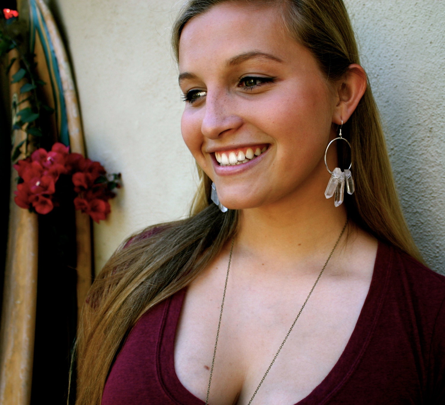 Quartz Point Crystal Wire Wrapped Hoop Earrings - Icicles