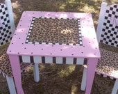 Table and Chair set PLAYROOM TABLES Pink Black Cheetah