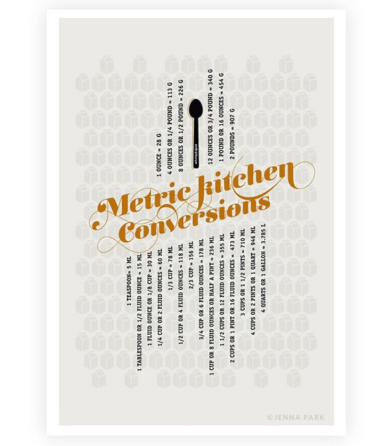 Kitchen Conversions Metric Art Poster, Light Gray Kitchen Art - Kitchen Posters - Typography posters - 13x19