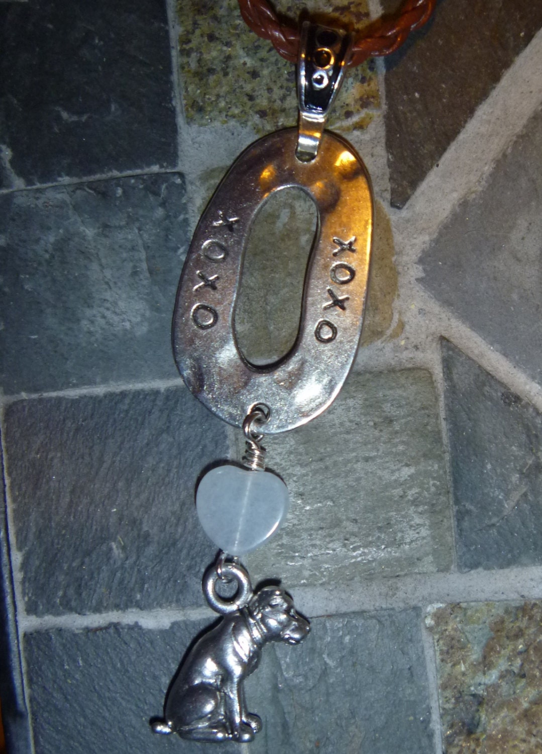 XO XO love Pit Bull dog necklace with off white heart