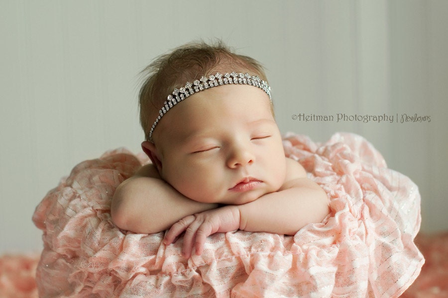 The Ashlyn- Rhinestone Tie-Back Crown Tiara Headband Newborn Child