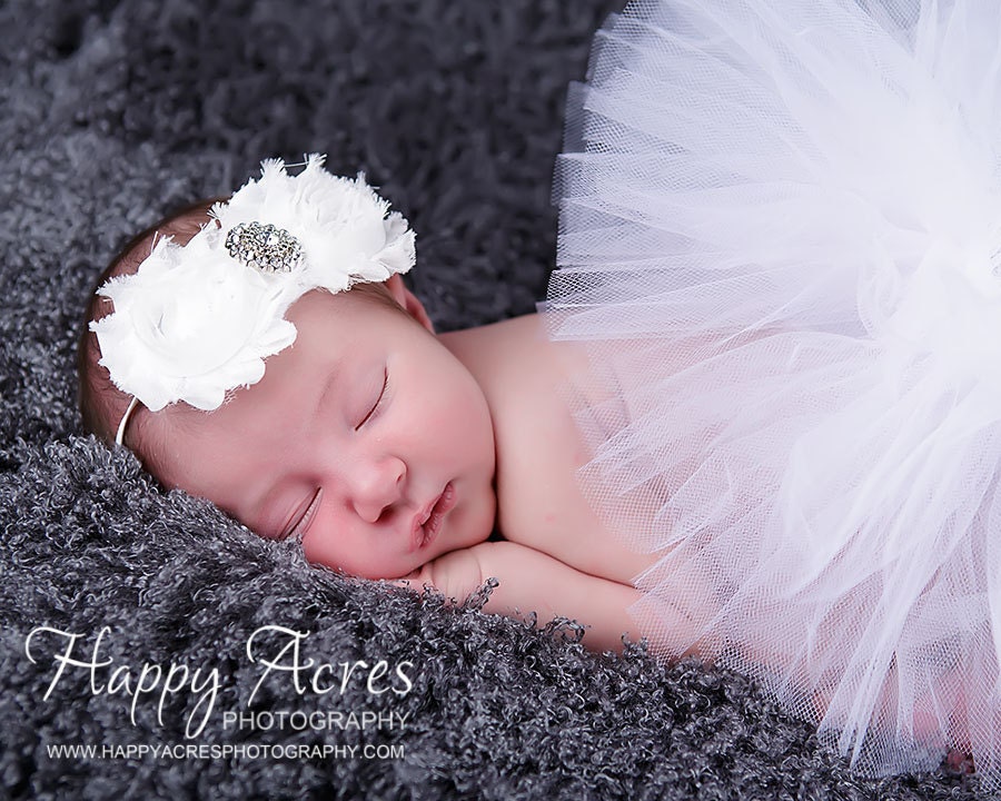WHITE NEWBORN TUTU with shabby chic headband....newborn tutu, baby tutu, 1st birthday tutu, photography prop