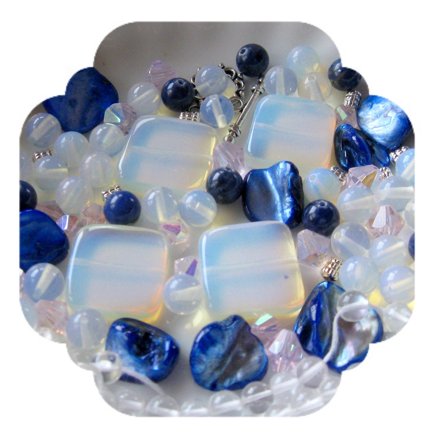 Beads a Plenty Opalite Mother of Pearl Czech Glass  Silver Pewter DIY Beads Kit Necklaces Jewelry