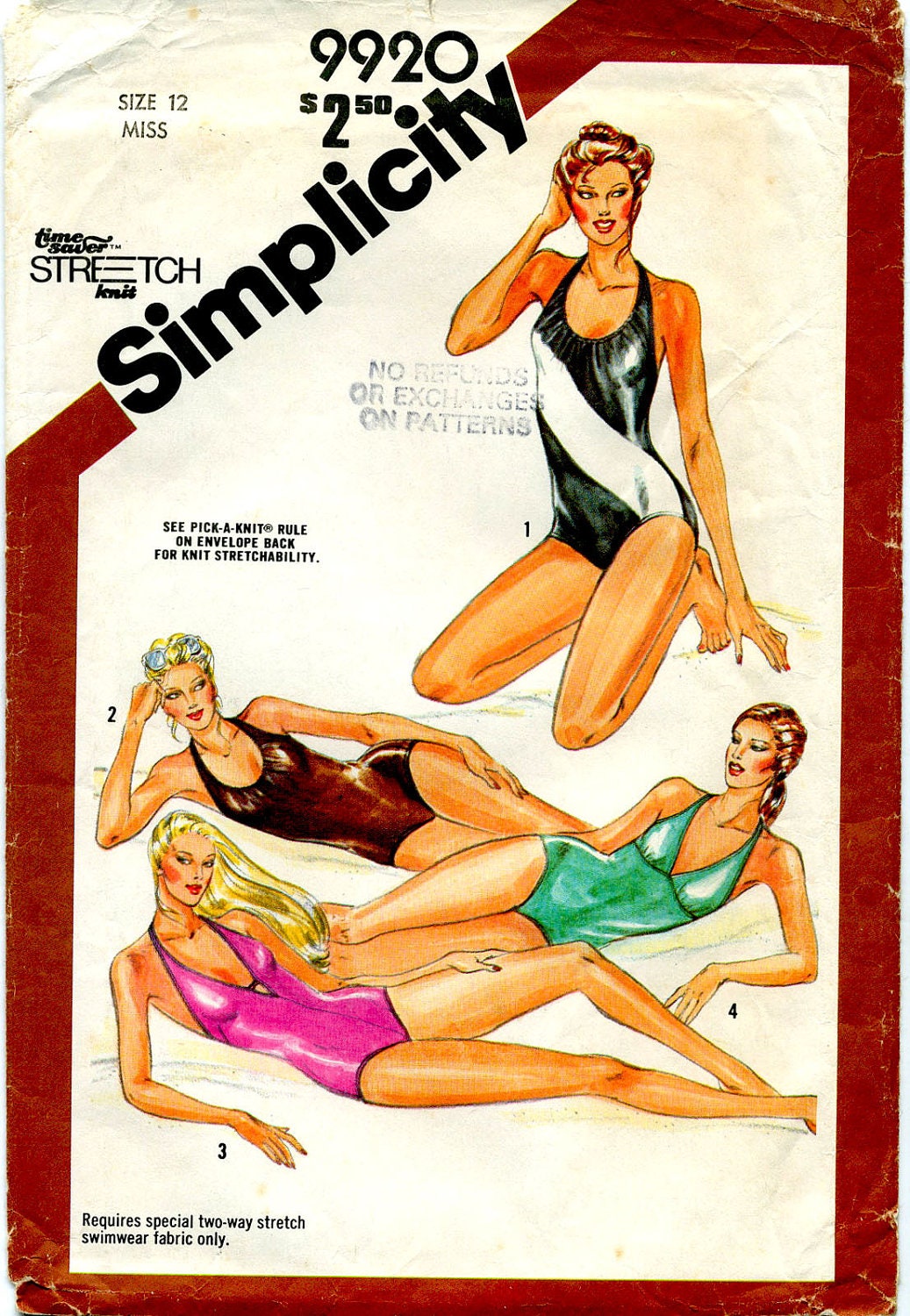 Vintage Misses' Swimsuit Sewing Pattern Simplicity No. 9920 - Size 12