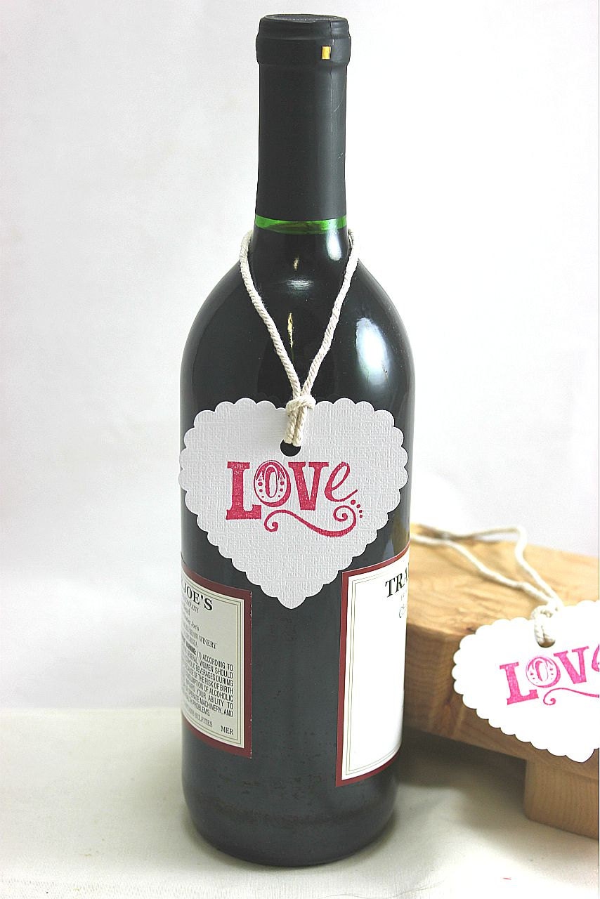 50 Handmade Wedding Wine Bottle Tags - Love - Heart Shaped and pre-strung - you choose the ink color Il_170x135