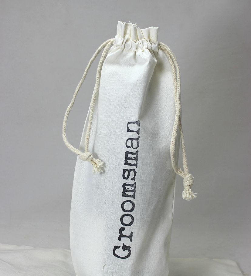 Groomsman Wine Bottle Bag - muslin cotton with double drawstrings - Perfect for Weddings 15" x 6" Il_170x135