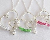 Heart in Heart Crystal Sterling Silver Necklace, Mothers Necklace Option Available