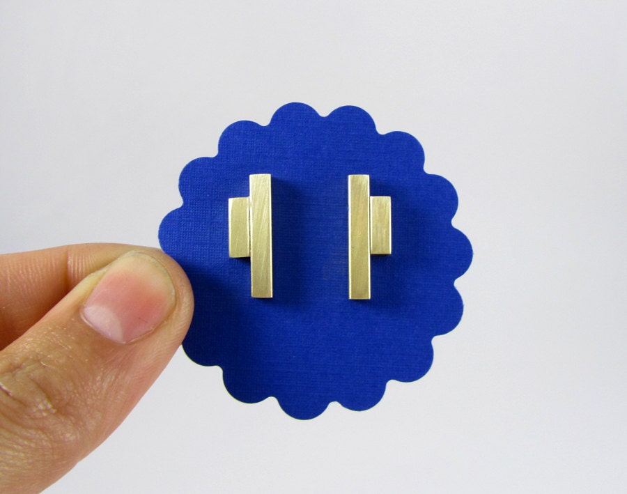 Geometric Brass stud earrings with Sterling Silver posts Free shipping
