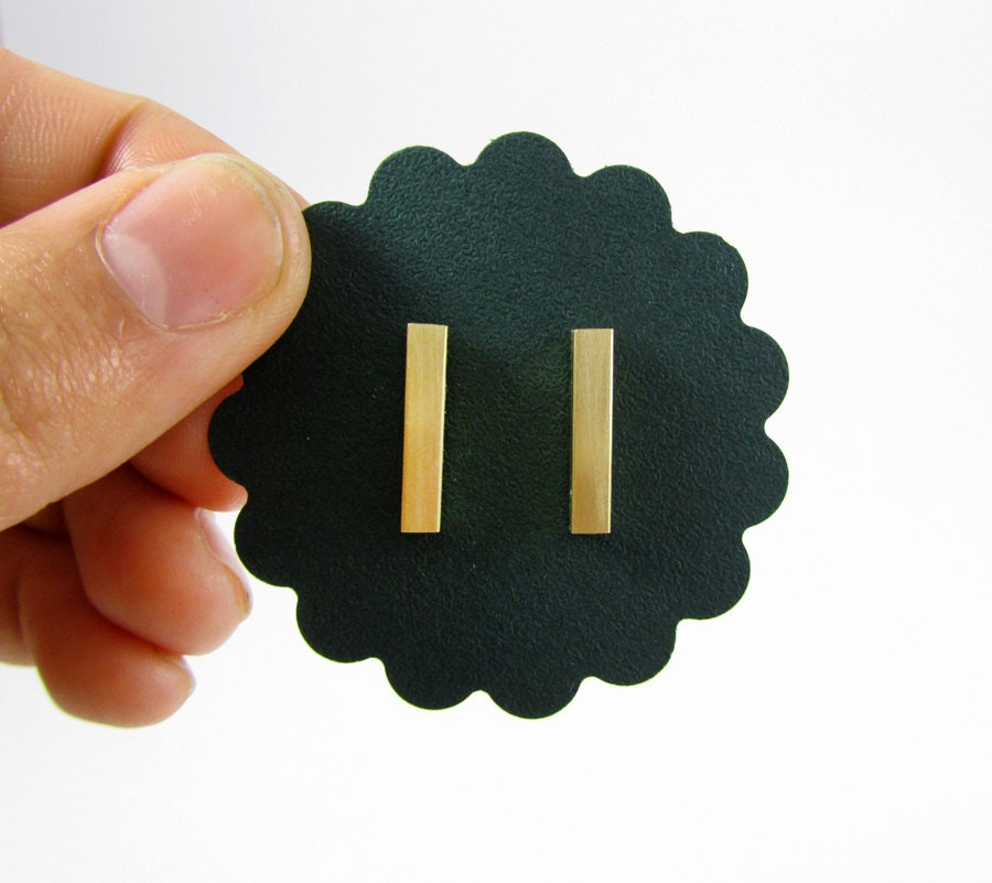 Brass Tube Stud Earrings with sterling silver posts Free Shipping