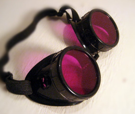 Steampunk Black Cup Goggles for Mad Scientists and World Explorers - Many Lens Colors Available - FREE DOMESTIC SHIPPING