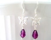 Amethyst Butterfly Earrings Swarovski Amethyst Purple Butterfly Earrings