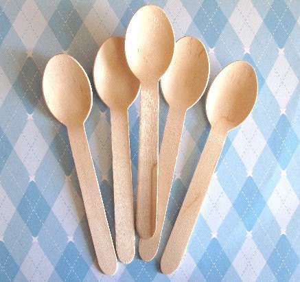Set of 50 Eco Friendly Wooden Spoons For Cake Cupcakes Birthday Wedding BBQ Baby Shower Bridal Shower