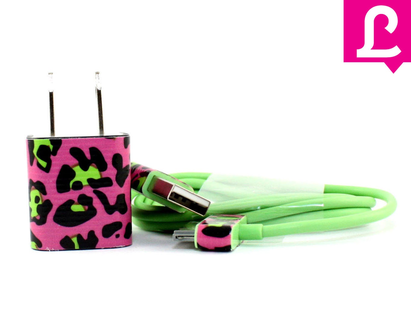 UPDATED Cheetah trim green iphone charger set