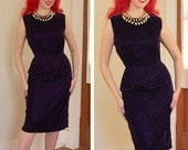 DECADENT Seduction 1950's Rich Royal Purple Velvet Hourglass Wiggle Cocktail Dress - Sheath Dress - Mad Men - VLV - Size M to L