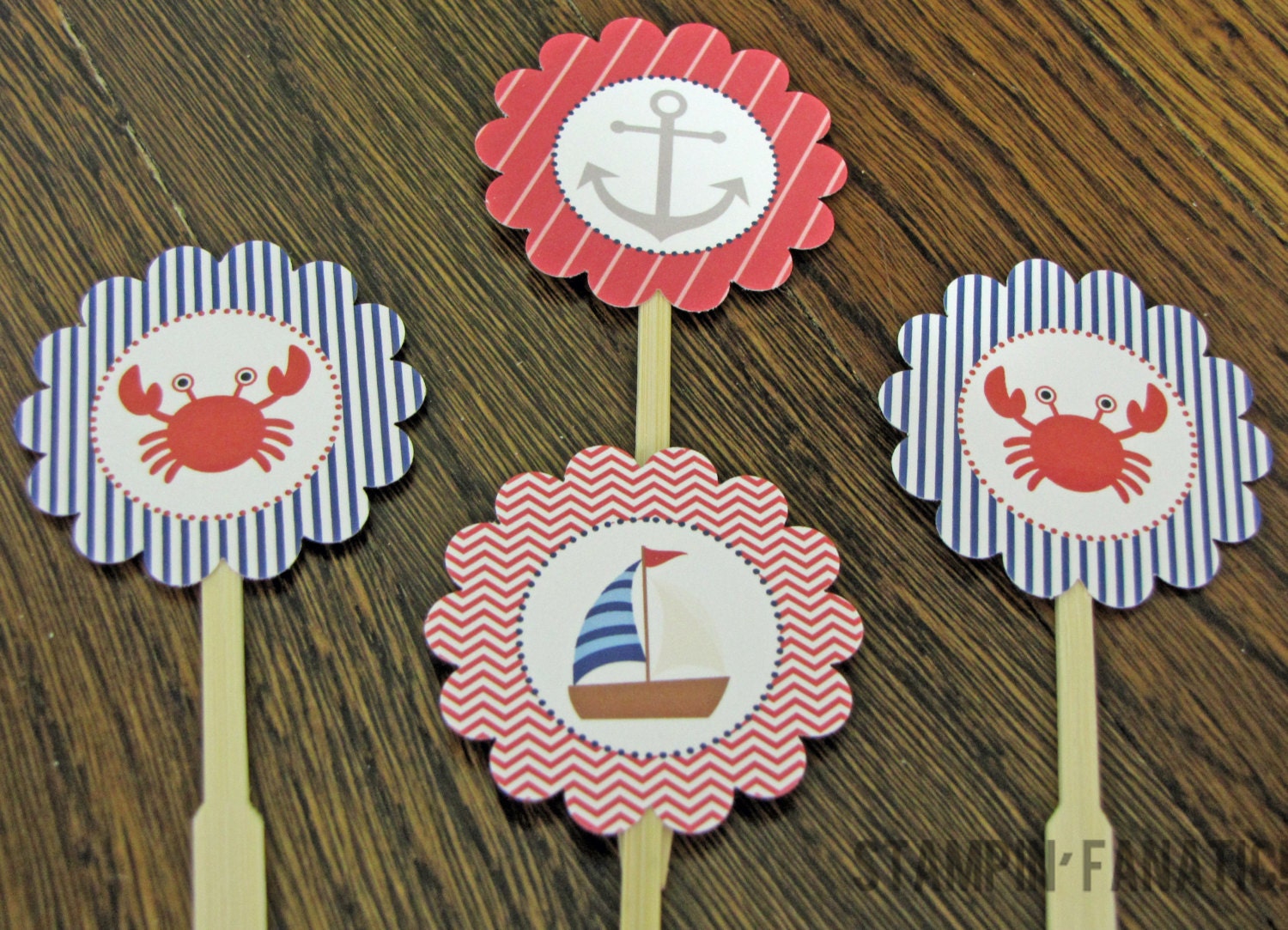 Sailing Boy Collection: Cupcake Toppers, Set of 12. Nautical Cupcake Toppers. Sailing. Crabs. Anchor. Il_170x135