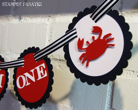 Sailing Boy Collection- "I am One" High Chair Banner with crabs. Nautical theme. Mini Banner. Nautical Birthday. Navy & Red. Il_570xn
