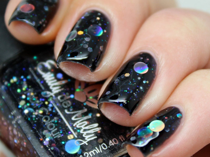 Nail polish - "Dark Forces" holographic silver dot glitter in a black base