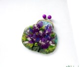 Wet Felted FLOWER Lilac Bushes coin purse Ready to Ship with bag frame metal closure Handmade  gift for her under 50 USD