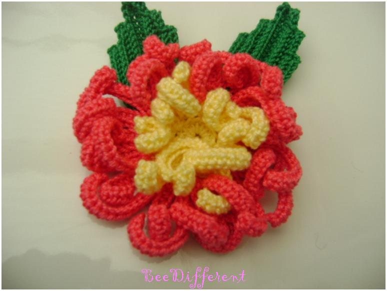 Crochet flower apllique, 2 leaves, Embellishment, hairclip, headband