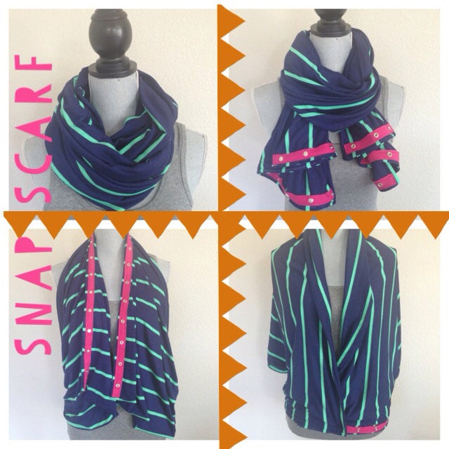 Navy with jade stripe snap scarf