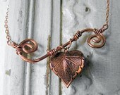 Asymmetric copper leaf necklace