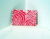 Mauve batik ID wallet, card holder, vegan reuse cotton pink red  batik design on white