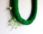 green felt bold chunky necklace with small geometric flowers - contemporary jewelry
