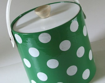 Fab Vintage 70s Kelly Green and White Polka Dot ICE BUCKET