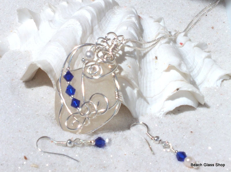 Beach Glass Seaglass Necklace Lake Erie Frosted White Cleveland Beaches Swarovski Crystal