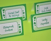 12 St. Patrick's Day Food Label Tent Cards - St. Patrick's Day Decorations - Shamrocks, Clovers, Green