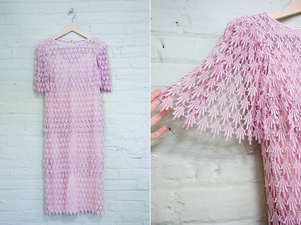 Vintage Pink Lace Tiered Dress Art Deco Pattern