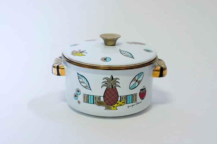 Mid Century Georges Briard Enamel Pot Pineapple Fruit