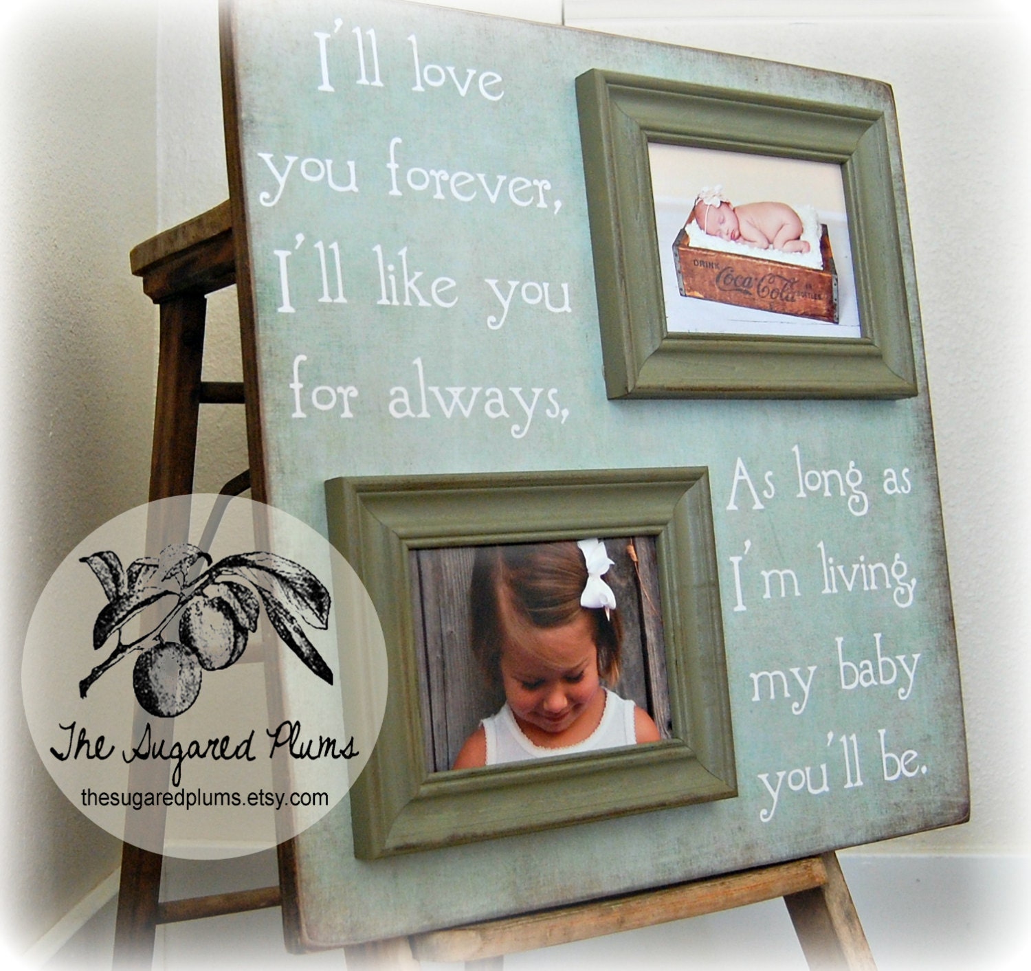 Baby Picture Frame Personalized 20x20 I'll LOVE YOU FOREVER Baptism Christening First Birthday Gift Godparents New Baby The Sugared Plums
