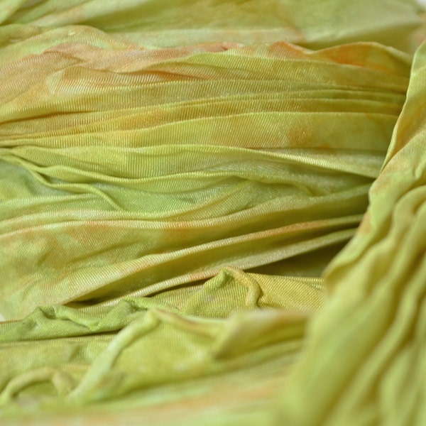 Silk Scarf, Pleated and Hand Dyed in Yellow and Green