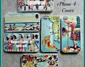 iPhone 4 Case, Gifts for her Retro Beach Girls Vintage Style in stock, stocking stuffer, beach lover's gift, gadget case, aqua red yellow
