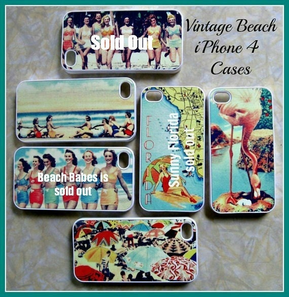 iPhone 4 Case, Gifts for her Retro Beach Girls Vintage Style in stock, stocking stuffer, beach lover's gift, gadget case, aqua red yellow