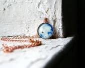 Airplane Photo Jewelry Pendant Long Necklace Copper, Blue Sky, White Clouds Wearable Art