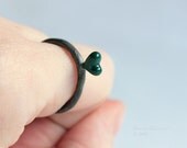 Teal Green Heart Ring Oxidized Love Silver T15