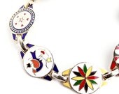 Vintage Hex Sign Panel Linked Bracelet - 1970s Gold Tone Costume Jewelry / Dutch PA Goodluck