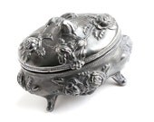 Antique Art Nouveau Flower Jewelry Casket Box - Edwardian Silver Plated Floral Metal Trinket Box Signed NB Rogers /  Rose Vines