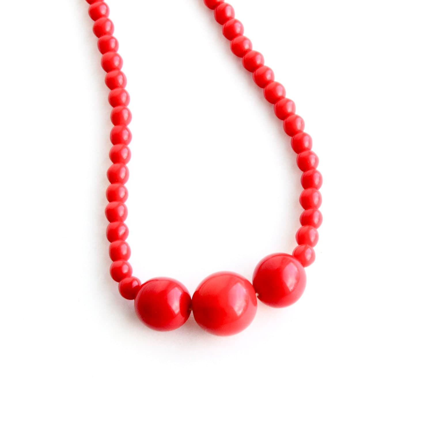 Vintage Red Bead Necklace Bright Red Bamboo by MaejeanVintage