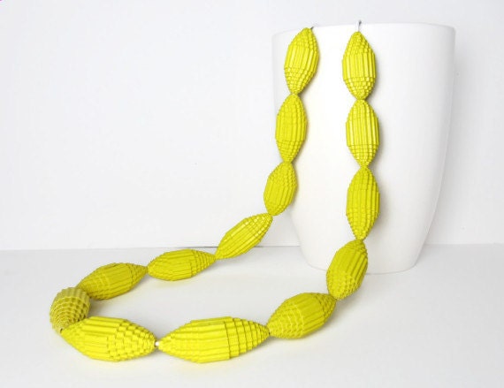 ON SALE - Lemon Yellow: Necklace with big Beads of Corrugated Cardboard