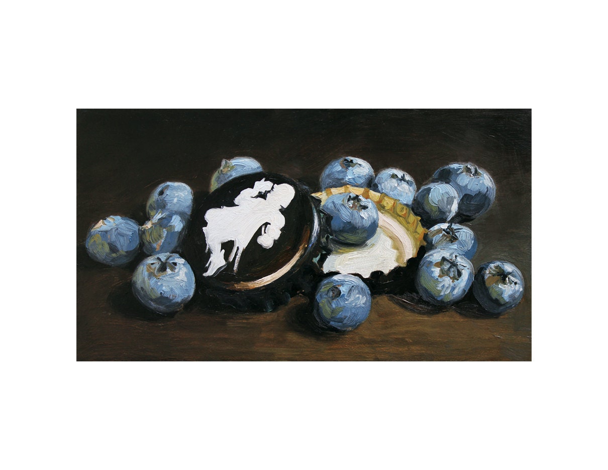 Cantillon caps with blueberries - 8.5x11in print from an original painting