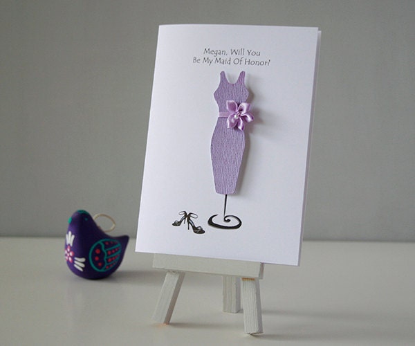 Customized MAID OF HONOR wedding card, handmade paper goods wedding party card, classic wedding card, chic wedding, bridal bridesmaid dress