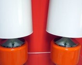 set Pair Vintage Ceramic and chrome Orange Lamps huge mid century modern modernist Saarinen TULIP shape