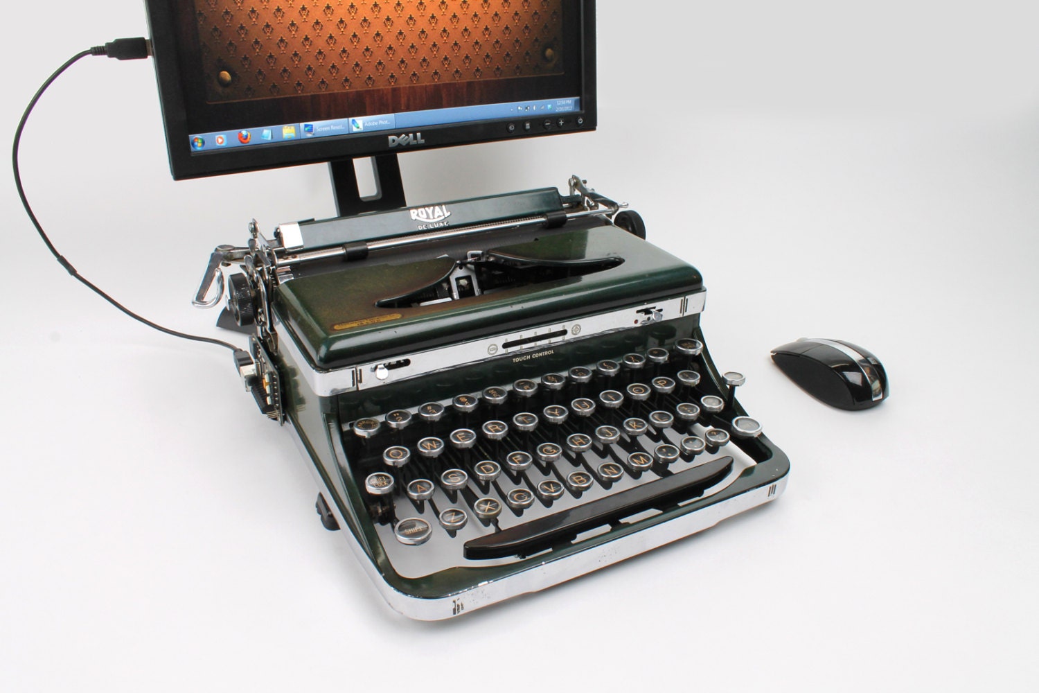 USB Typewriter Computer Keyboard and iPad Dock -- Antique Green Royal Quiet Deluxe