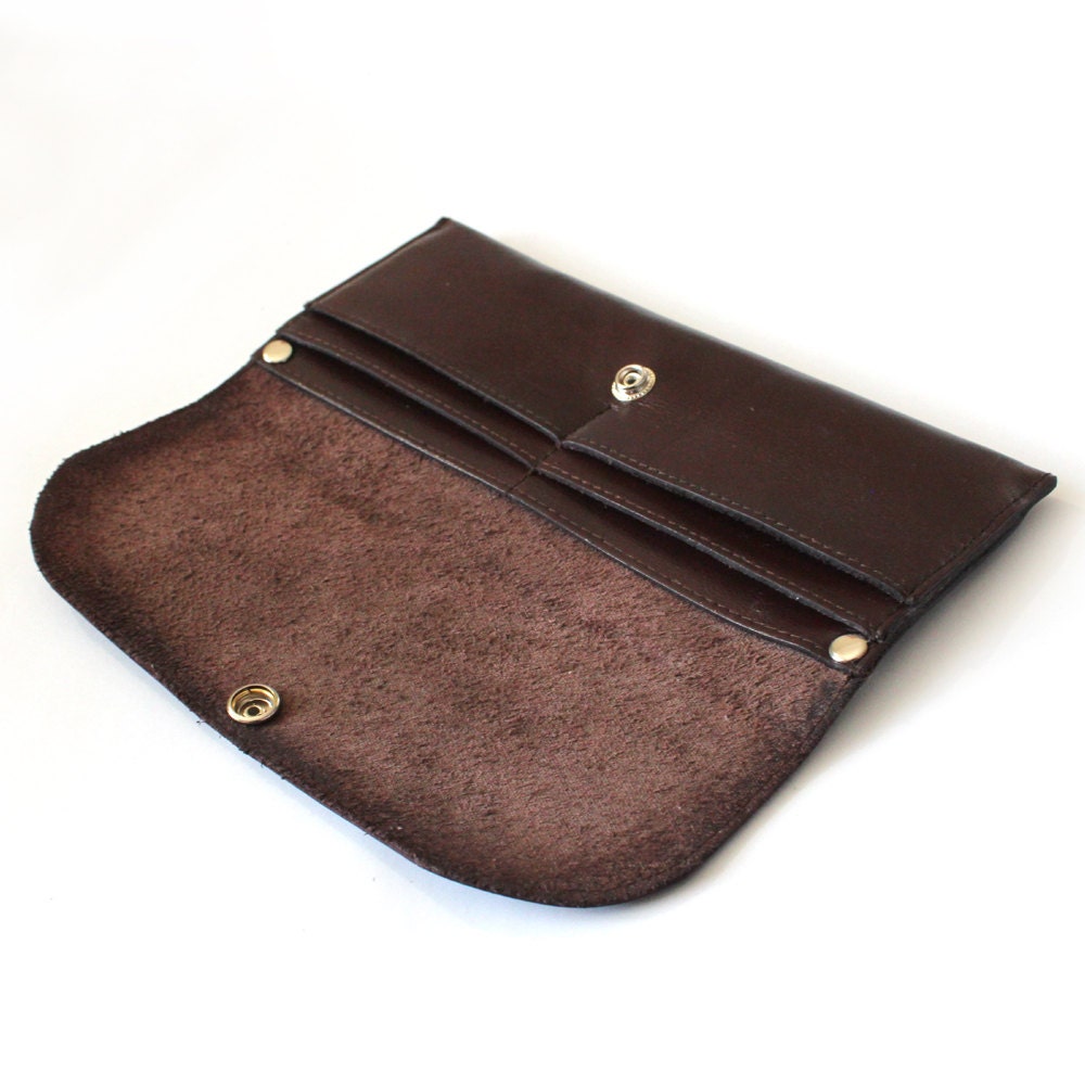 Simple leather clutch wallet in dark chocolate brown leather