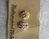 Feedsack and quilt covered earrings-Brown, Yellow, White